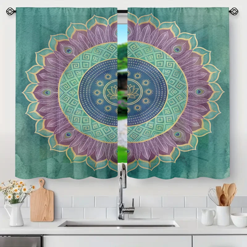 Bohemian Mandala Curtains Decorative Privacy Window Drapery Geometric Boho Semi Sheer Teal Purple Ethnic Style Home Decor