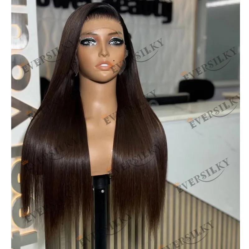 Glueless Natural Side Part Silky Straight Ombre ark Chocolate Brown Cheapest Full Lace 100% Remy Human Hair Wigs for Black Women