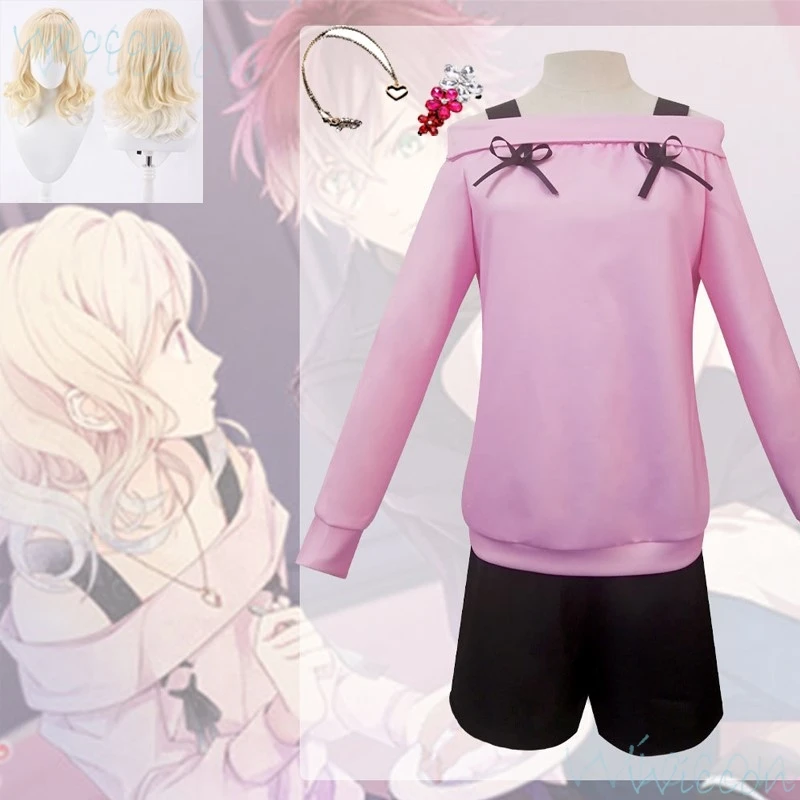 Anime Komori Yui Cosplay Costume para Mulheres, Roupa de Jogo Diário, AMANTES DE DIABOLIK, Peruca Dourada, Conjunto de Acessórios, Colar, Festa, Interpretação