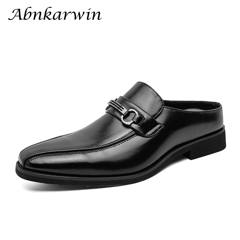 PU Leather Slip On Half Shoes For Men Mules Casual Summer Italian Luxury Brand Designer