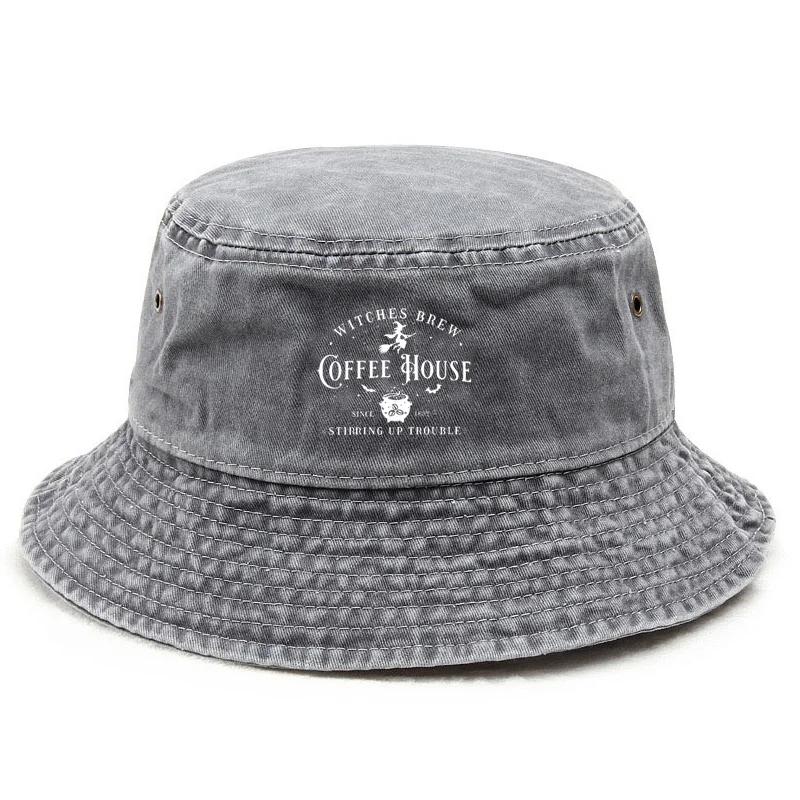 Customize Witches Brew Cotton Bucket Hat Washed Vintage Style Sun Protection Adjustable Halloween Unisex Cap Festival Gift Caps
