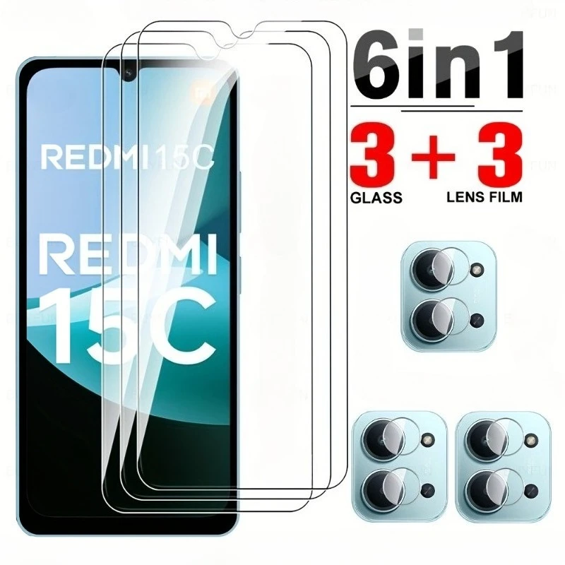 

3Pcs Full Cover Screen Protector Tempered Glass for Xiaomi Redmi 15C 14C With 3Pcs Camera Lens Film for Redmi 13C 12 11 10C