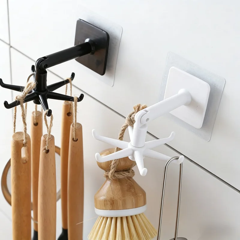 

No-Drill Foldable Hook1-2PcsMultifunctional360Rotating Kitchen Bathroom Storage Rack Cabinet Door Hook