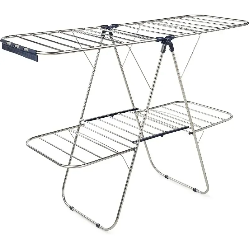 

Clothes Drying Rack Foldable-2 Level Stainless Steel Laundry Drying Rack with Height-Adjustable Wings,33 Drying Rails,Sock Clips