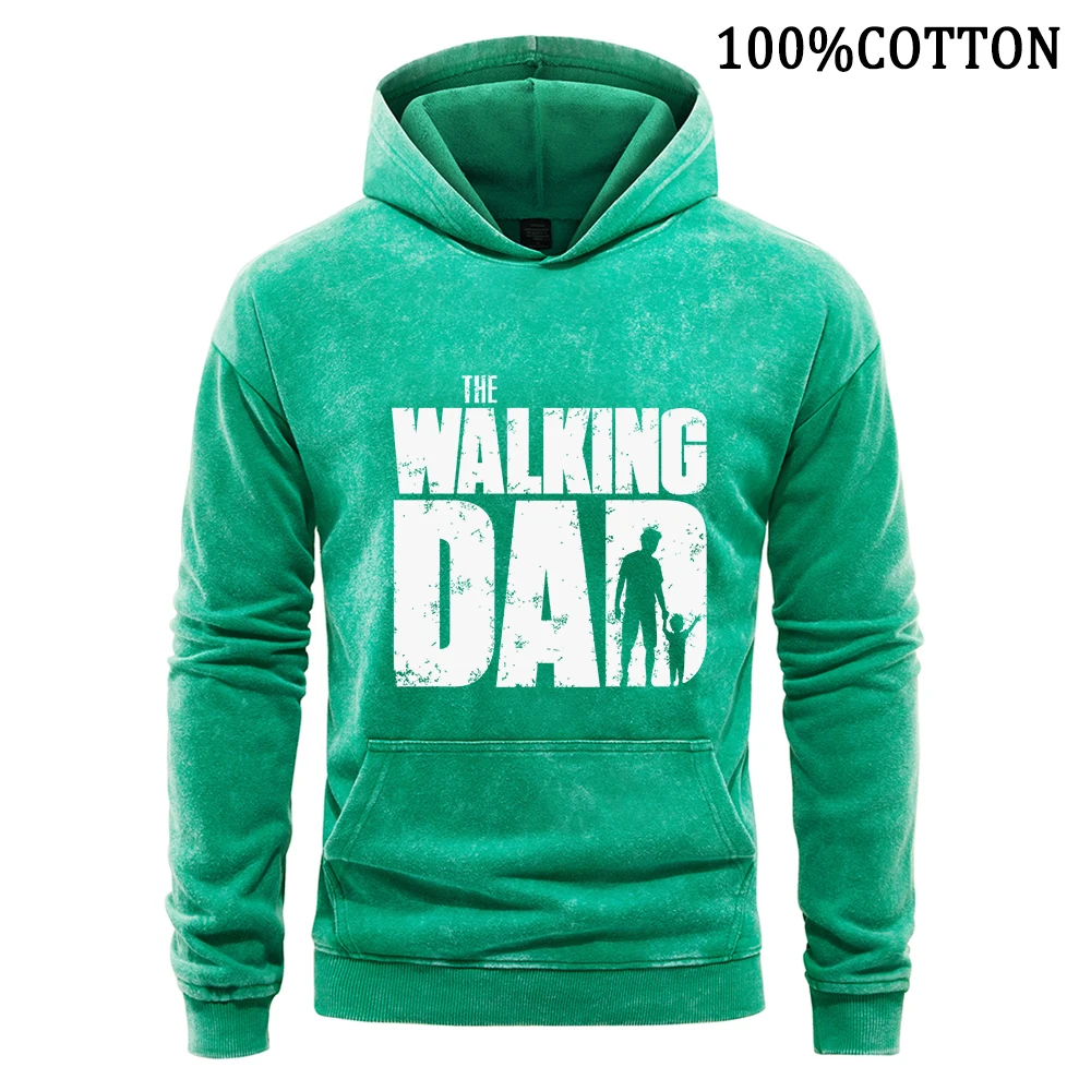 The Walking Dad Man Hoodies Vintage Washed Hoodie 100% Cotton Hoody Soft Comfort Pullover Sports Shirt Streetwear Mens Clothing