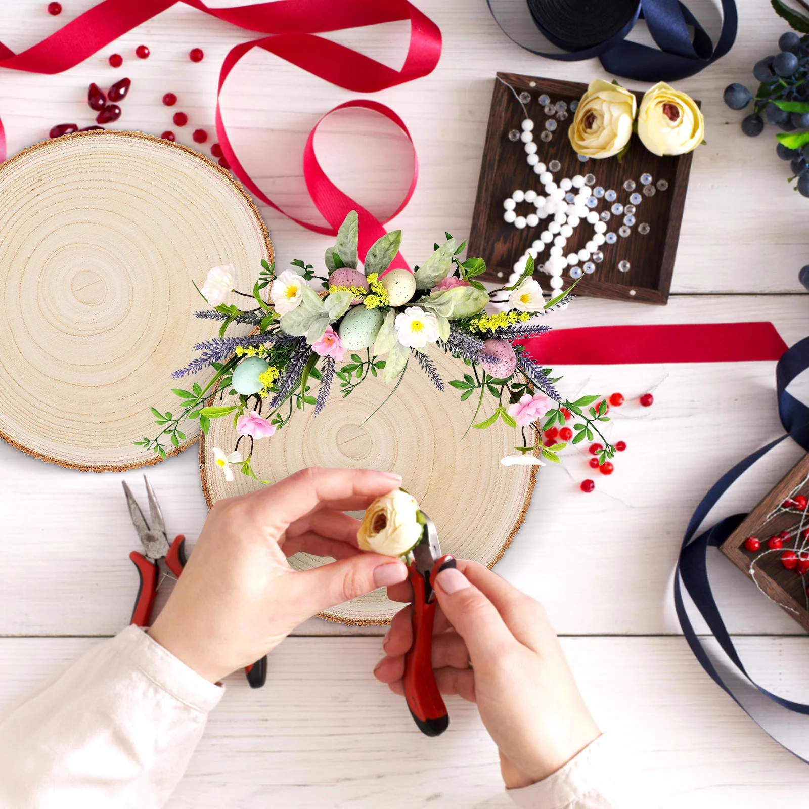 

8Pcs Large Wood Slices Unfinished with Natural Bark Craft Canvas for DIY Coasters Ornaments Decorative Items Rustic Wood Table