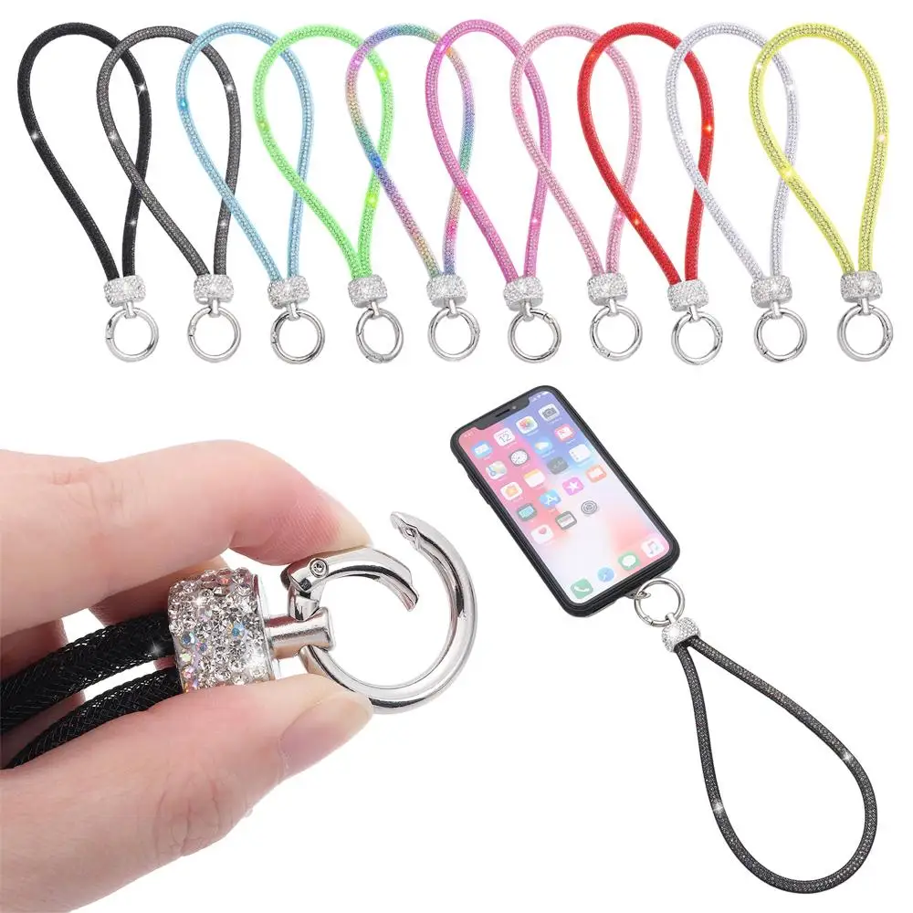 

Fashion Keychain Rhinestone Phone Lanyard Bright Bling Bling Wrist Straps Hanging Cord Phone Accessories