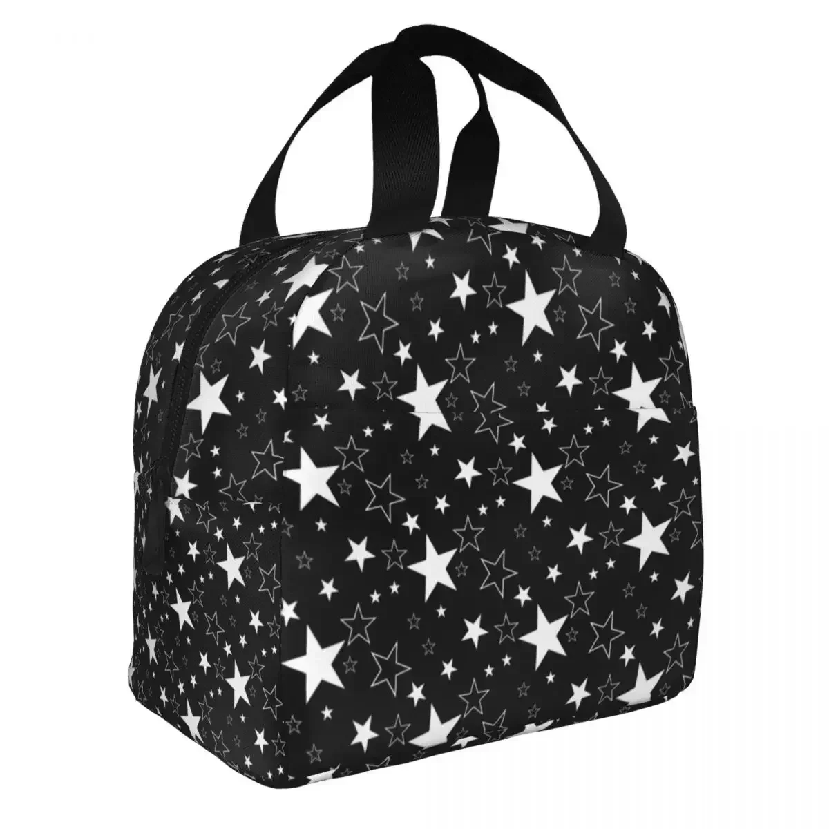 Bolsa de almuerzo para mujeres y niños, bolso de mano de lona escolar impermeable con aislamiento en blanco y negro