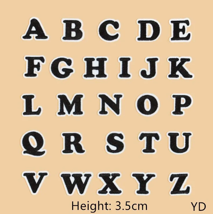 3.5cm Height 10 Pcs Black Color Alphabet Embroidered Patch Iron On Motif Applique Hat Bag Shoe Kids Name Decor DIY Accessory