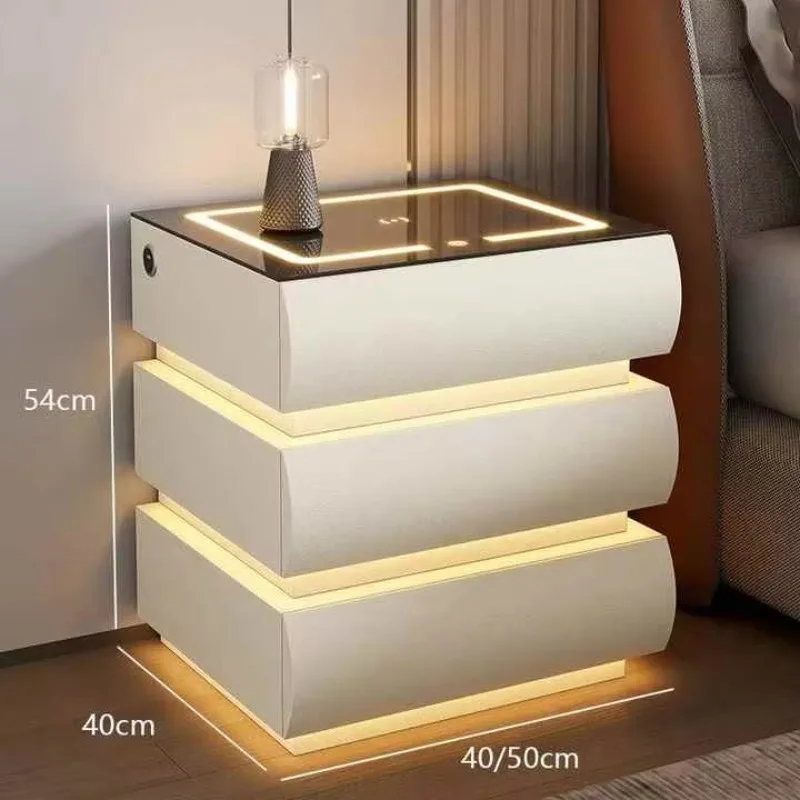 

2025 Modern Smart Light Emitting Diode Lamp Bedside Table 3 Drawer Wireless Charger Wood Board Bedside Table Bedroom Living Room