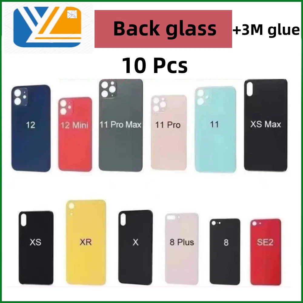 Pelindung baterai kaca belakang, 10 buah untuk iPhone 8 SE2020 X XR XSMAX 11 Pro 12 Pro 13 Mini kaca lubang kamera besar penutup belakang kaca 13PRO