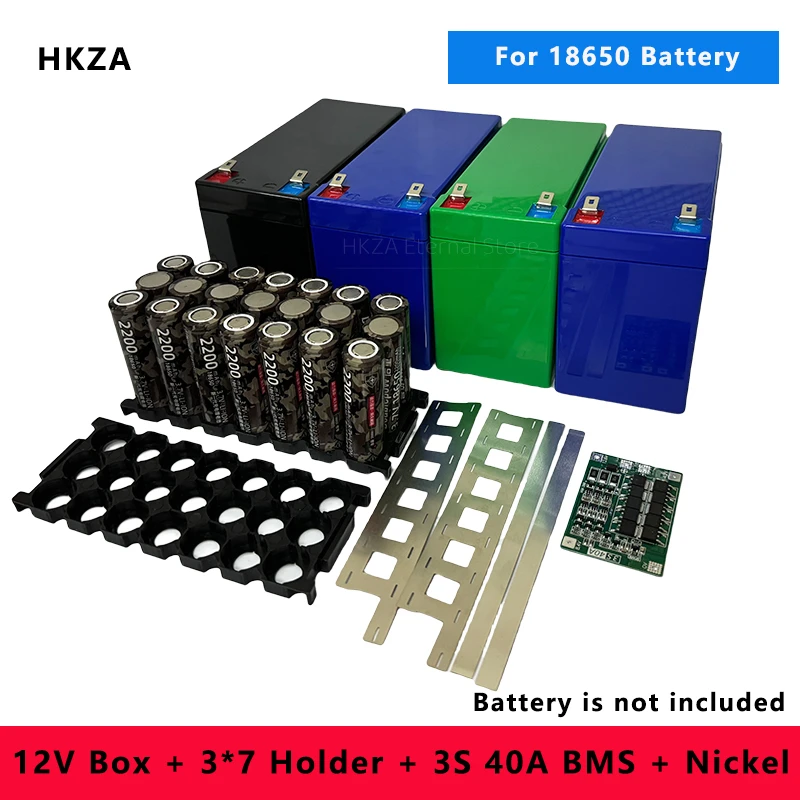 12V Lithium Battery Storage Box Holder Replace Lead-Acid 18650 Battery Case Fixed Bracket with 3S 40A BMS Balance Protection