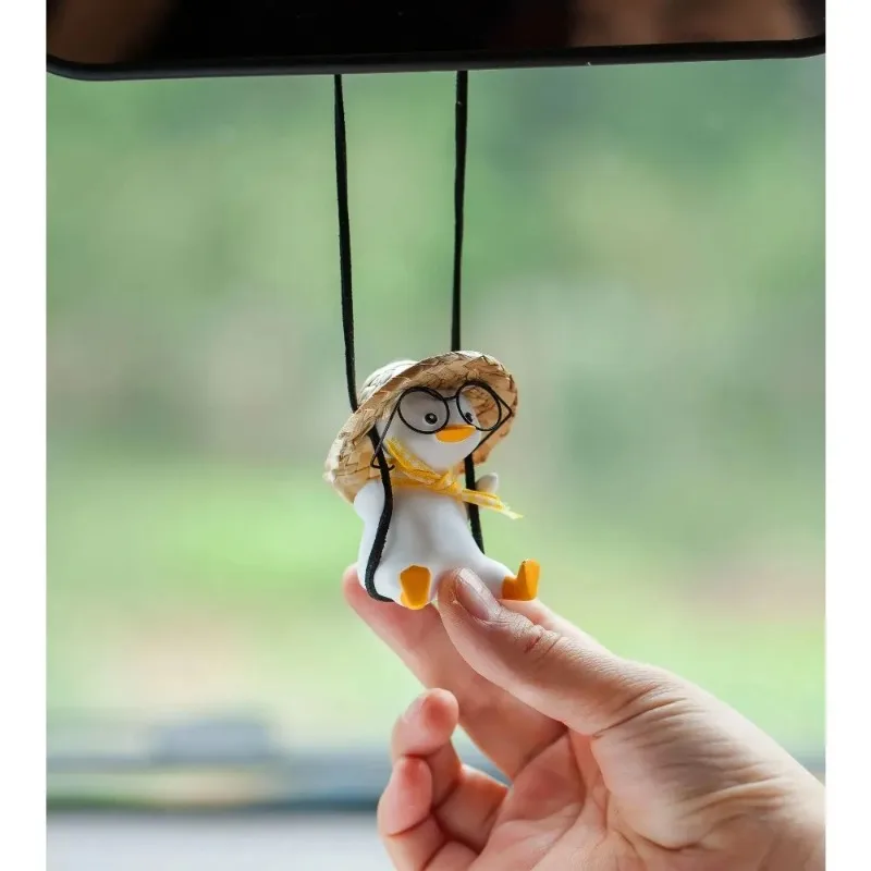 Car Pendant Cute Swing Duck Car Interior Decoration Holiday Swing Duck With Glasses Rearview Mirror Pendant For Car Accessories