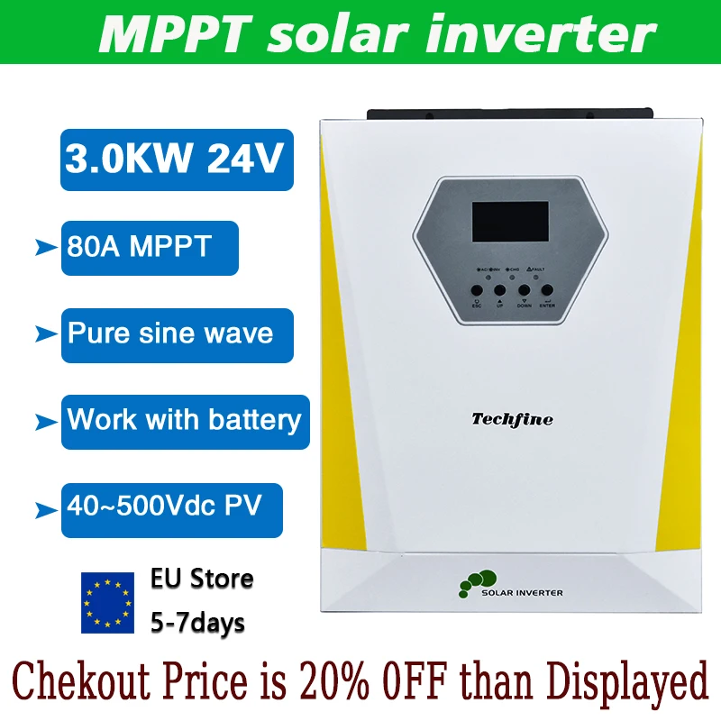 

3000W 24V Pure Sine Wave Hybrid Solar Inverter 24V 230VAC Built-in Max 80A MPPT Solar Charge Controller PV Range 55~450VDC