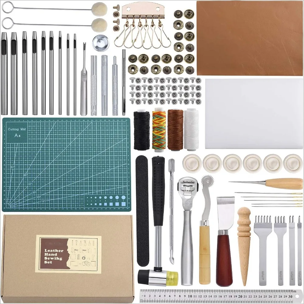 

Leather Sewing Tools 44 pcs Leather Craft Tools Kit for Hand Sewing Stitching, Stamping Set and Saddle Making