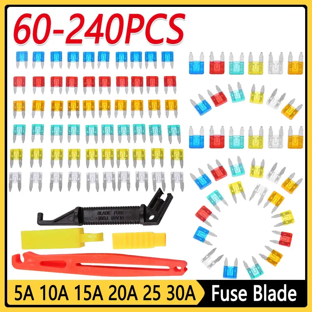 240-60pcs Car Styling Auto Safety Blade 5A 10A 15A 20A 25A 30A Mixed Set Kit Auto Car Fuses Assortment Set Mini Blade Fuse Repla