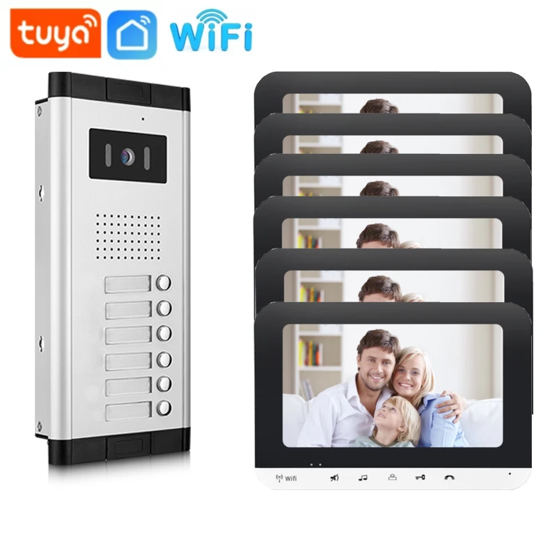 Sistema de intercomunicación para teléfono y puerta con vídeo en Color, WIFI, con cable de 7 pulgadas, cámara de visión nocturna IR, timbre +