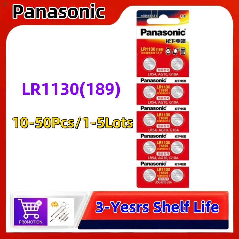 10-50pcs Original Panasonic 189 LR1130 AG10 SR1130 389 V10GA LR54 SR54 Alkaline Button Cell Battery for Watch Calculator Toy