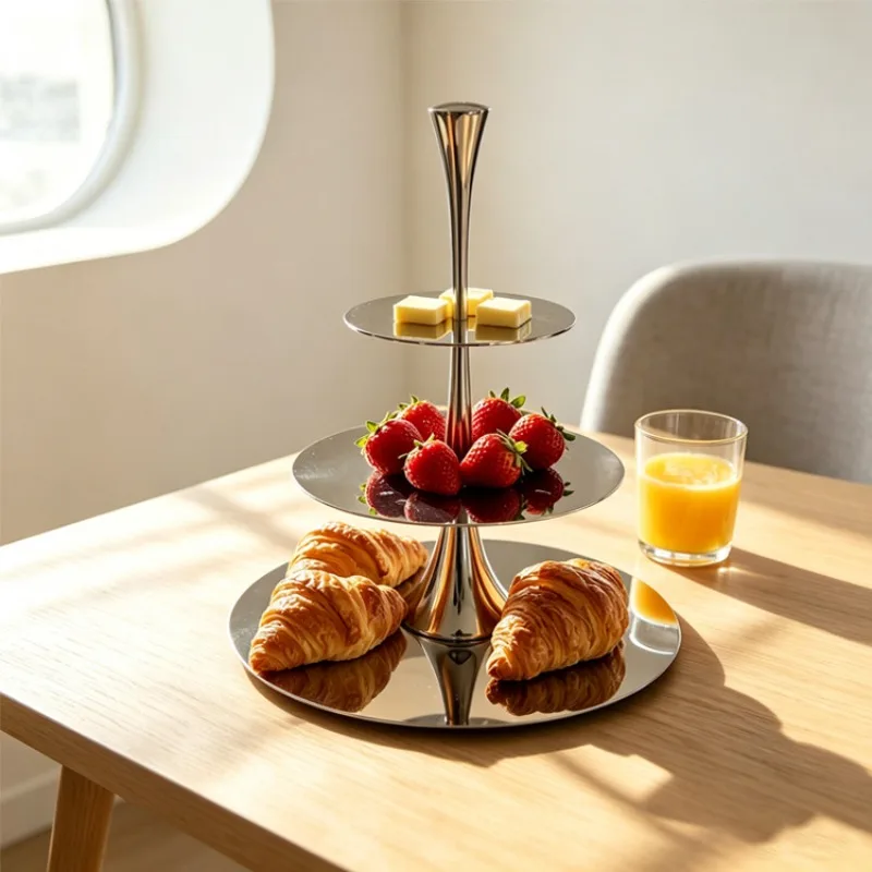 Minimalist Stainless Steel Cake Stand Multi-Tier Serving Tray Desktop Storage Rack for Hotel Entrance Decor &Sample Room Display