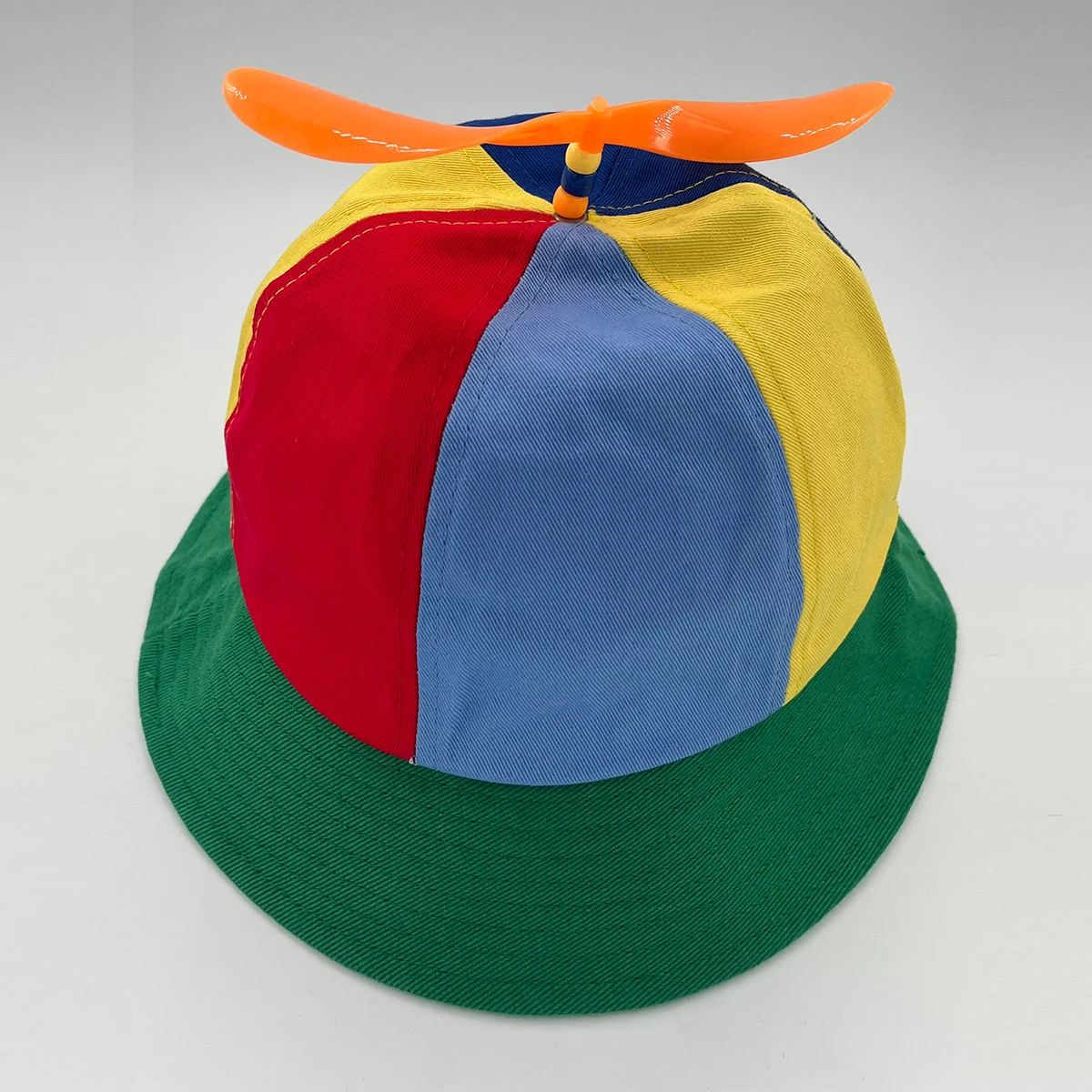 Rainbow multi-color bamboo kite fishing hat with detachable propeller windmill hat for summer outdoor family outing