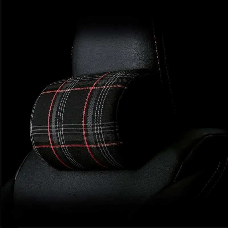 

PVC with Tartan Fabric Car Headrest Neck Rest Waist Pillow Seat Supports Tartan FabricInterior Accessories