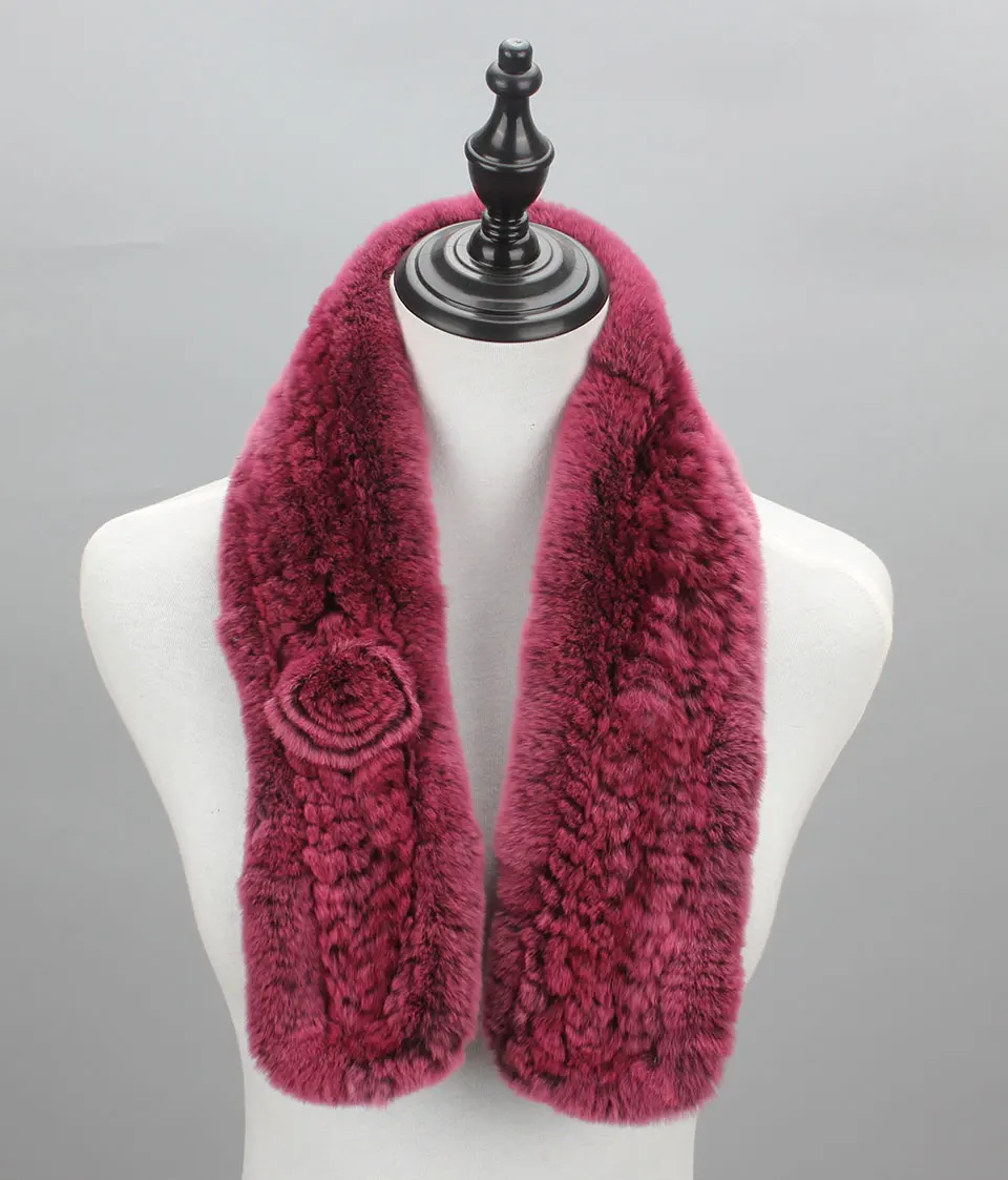 Frauen Stricken Echt Rex Kaninchen Pelz Schal Dame Fashion Floral Rex Kaninchen Pelz Schalldämpfer Heißer Winter Warme Natürliche Pelz Schals neue Stil – Detail 20