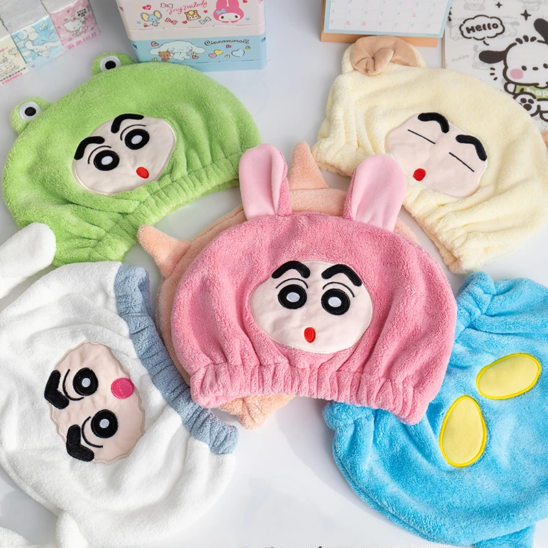 Cute Crayon Shin chan Hair Cap Coral Velvet Water Absorbent Quick Drying Girls Wiping Headbands bathroom Dry hair cap Gift