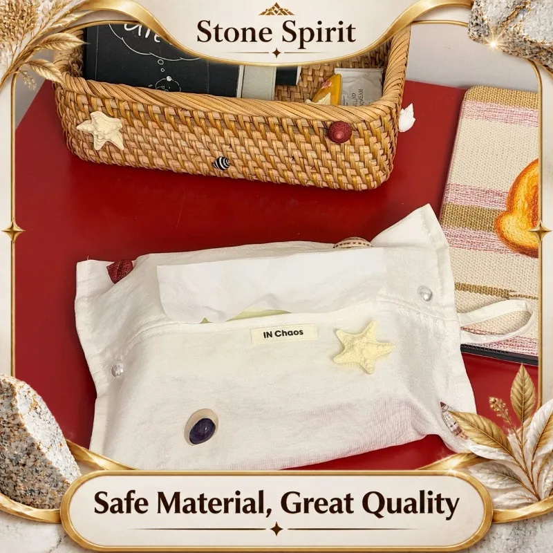 Luxury Designer Seashell Satin Tissue Holder,Versatile Car Vanity Storage Napkin Bag, High-End Home Decor,Elegant Gift for Women