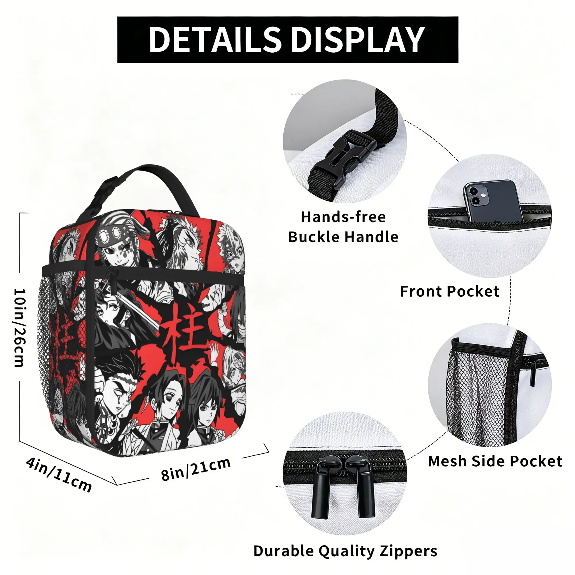 1 Piece Portable Lunch Container Hashira Collection  Zipper Closure Durable Pocket Demon Slayer Anime  For Lunch Lunch Box Bag view 6