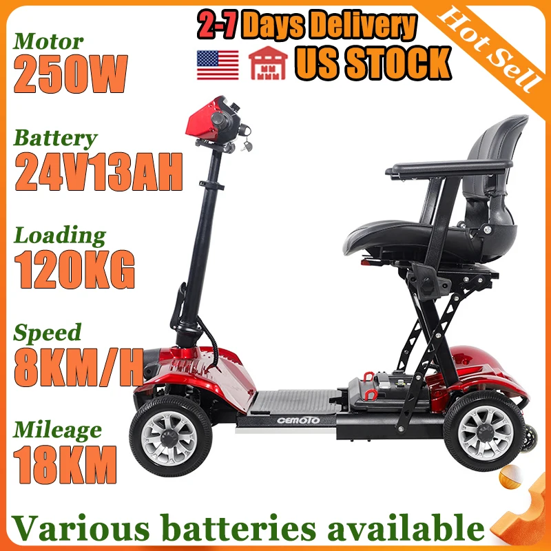 

US Warehouses Spot Goods 3-10 Days Folding Elderly Portable Electric Scooter Disable 4-wheeler Adults Leisure Mobility Scooter