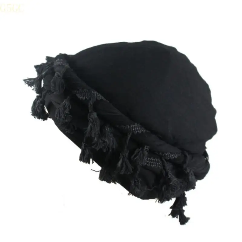 G5GC Retros Headscarf Hat Festival Fashion Hat Elastic Casual Headwrap Hat European and American Youth Tassel Twisted Tail Hat