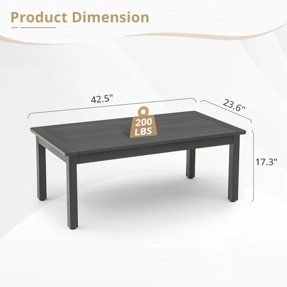 Outdoor Coffee Table, HDPS Patio Coffee Tables for Outside Rectangle, Adjustable Levelling Feet/Weather Resistant, Customized