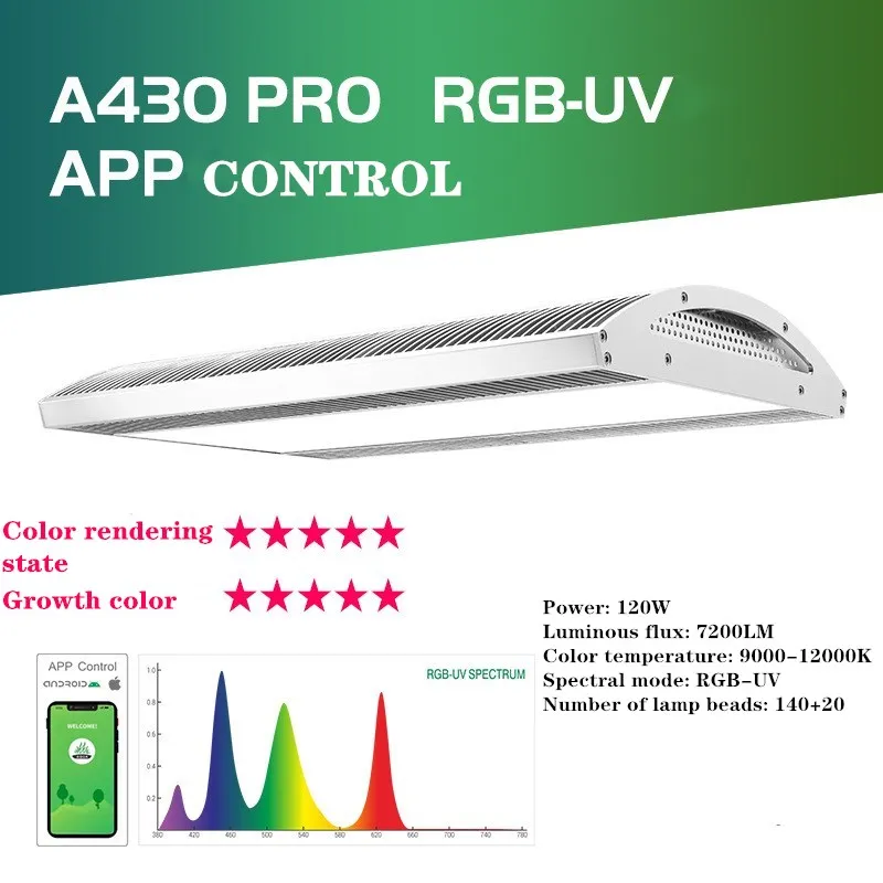 WEEKAQUA 120w 12000k Aquarium Led Light Full Spectrum Aquatic Aquascaping Plants Used Light APP Control for Freshwater lighting