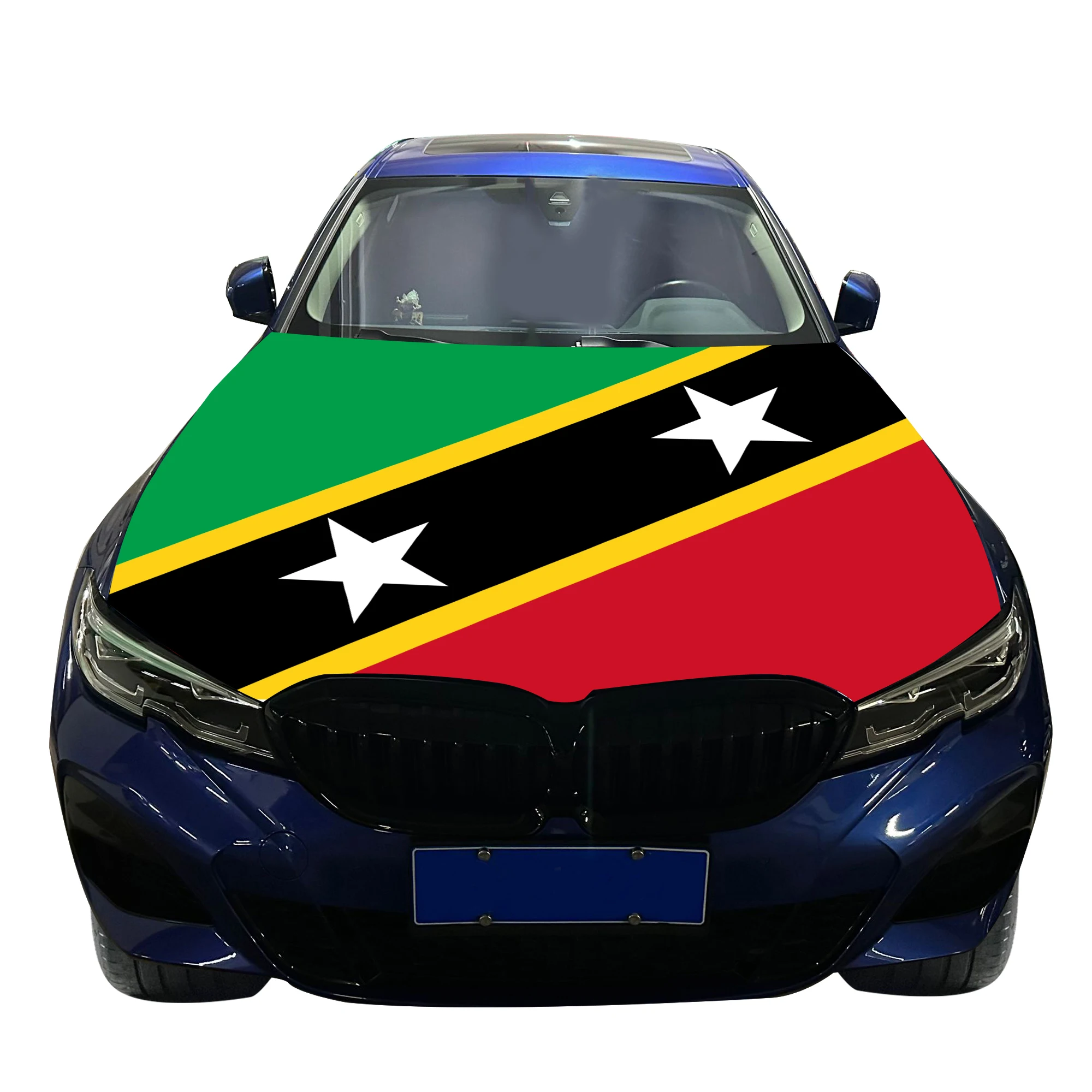 Saint Kitts and Nevis Car Hood Cover Flag  Universal Size Elastic Polyester 120x150cm for Car Decor