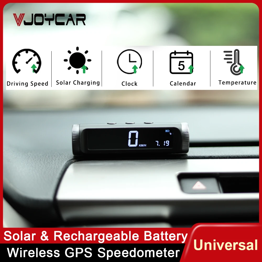 

Vjoycar 2023 Wireless Solar-power GPS HUD Long 15-Day Standby Digital Speedometer KMH MPH Electronic Clock Car Accessories