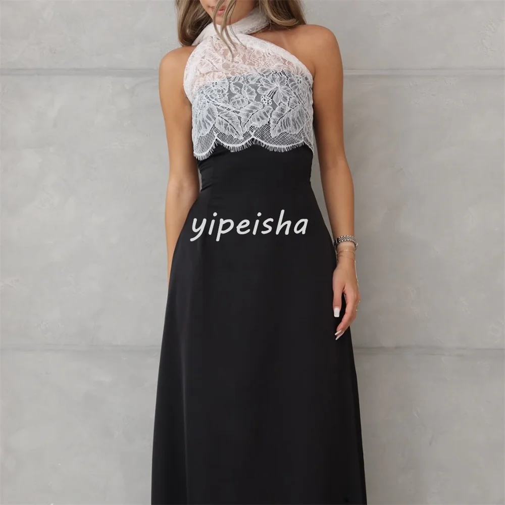 تخصيص مطابقة بسيطة جيرسي الطية الدانتيل ألف خط واحد الكتف فساتين طويلة فساتين مناسبة مخصصة الأحجام المتاحة Pastrol