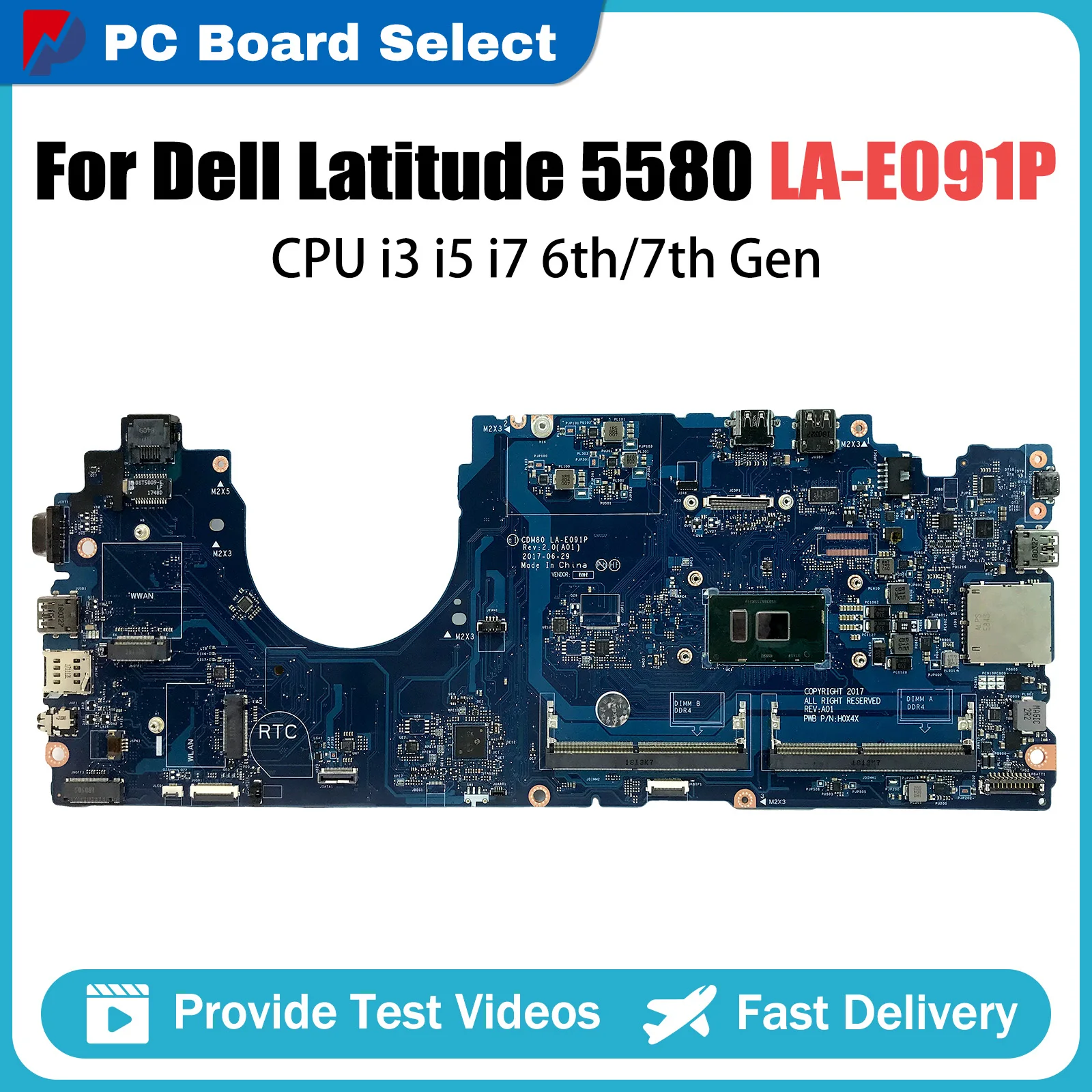 

Notebook Mainboard For Dell Latitude 5580 00C098 0V6V32 0M3HDV 0Y2K9C LA-E091P Laptop Motherboard i3 i5 i7 6th 7th Gen CPU