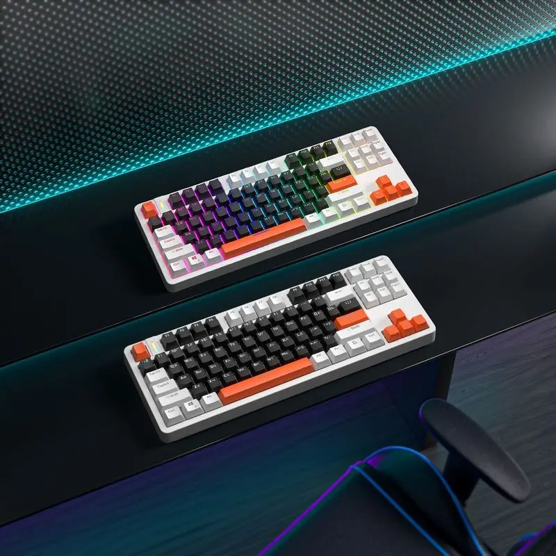 87 Keys E-Sports Gaming Keyboard Single-Mode Mixed Light Or Single Light Triple Color Combination Russian Characters Mechanical