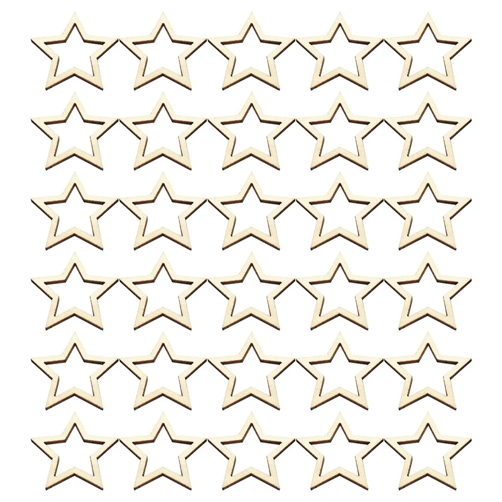 100Pcs Wooden Star Slices Blank Wood Pieces Smooth Surface DIY Craft Decorations for Valentine's Day Wedding Embellishments