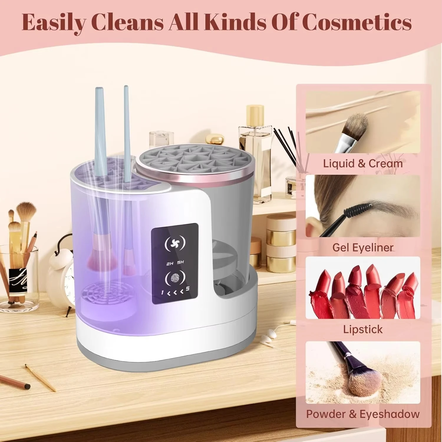 3 IN 1 Electric Makeup Brush Cleaner Machine With Makeup Brush Dryer Mulitfunctional Automatic Cosmetic Brushes Cleaner Tool