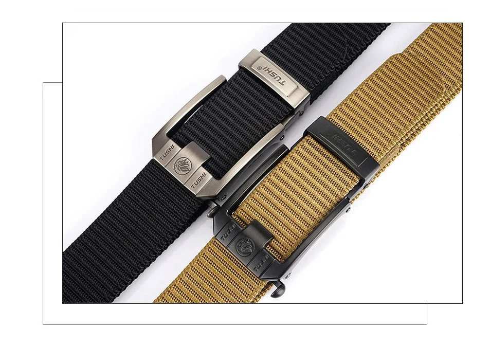 Luxury Metal Automatic Buckle Canvas Belts For Men Thick Tough Nylon Webbing Waistband Outdoor Jeans Pants Tactical Belt Hiking