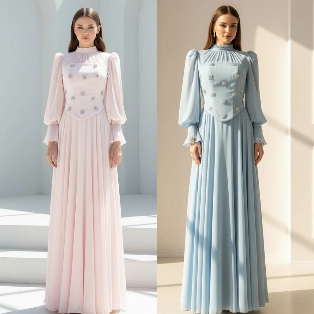 

Вечернее платье по индивидуальному заказу, плиссированные стразы, высокий воротник, длинные платья трапециевидной формы, элегантные вечерние свадебные блестки на заказ