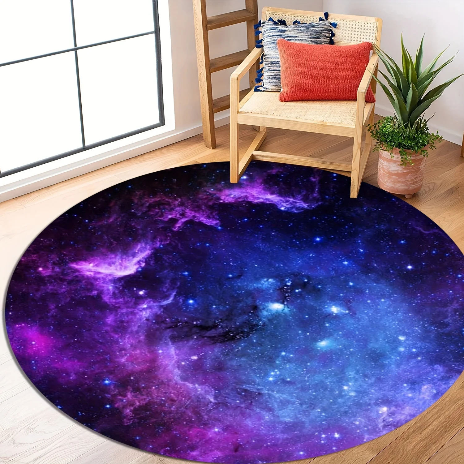 Galaxy Space Round Rug Flannel Printed Carpet Cosmic Theme Home Decor Cozy Soft Floor Mat Living Room Bedroom Indoor Use