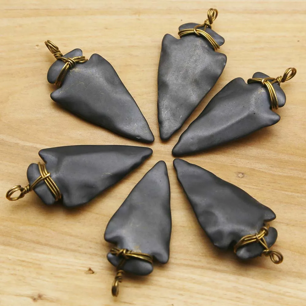 

Natural Black Gallstone Hematite Arrow Shaped Hand Woven Necklace Pendant Fashion Charm Jewelry Accessories Gift Wholesale 10Pcs