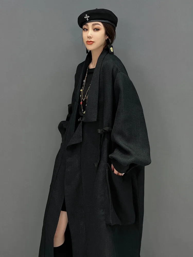 SHENGPALAE Women\'s Windbreaker Long Sleeves Lapel Trench Coat Loose High Waist Big Pocket Outerwear 2024 Spring Clothes 5R1162