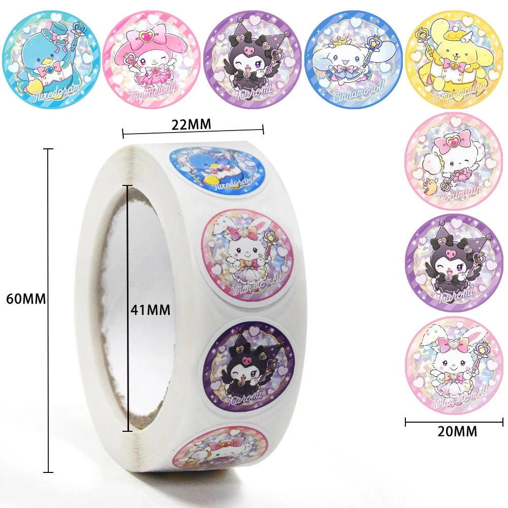 

500pcs/Roll Cute Sanrio Anime Round Reward Stickers Aesthetic Kuromi My Melody Decal DIY Laptop Phone Kawaii Sealing Sticker Toy