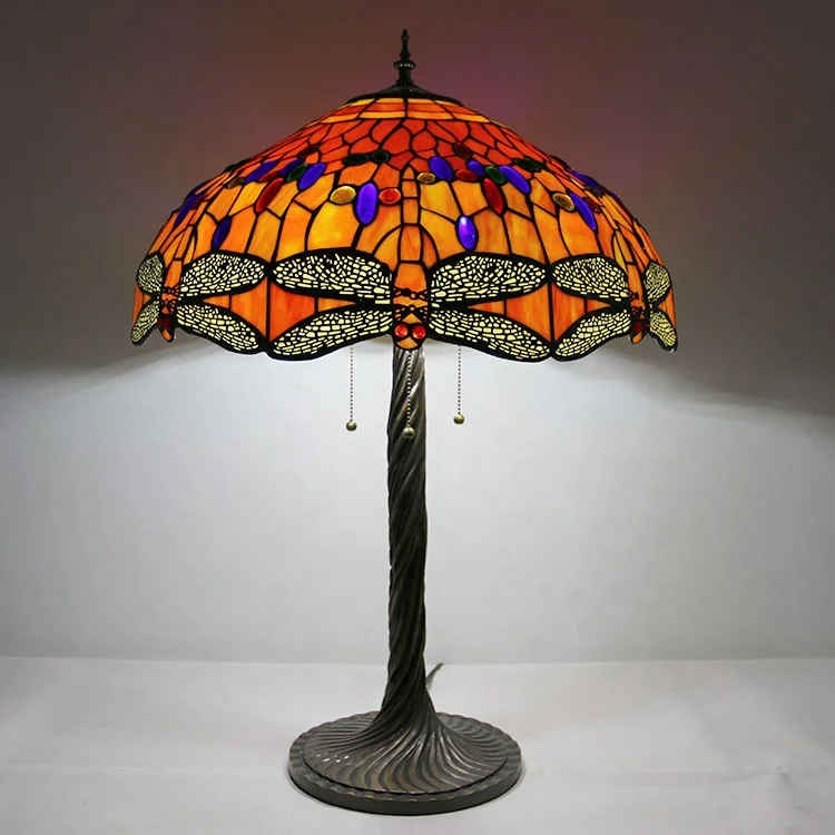 

Dragonfly Style Stained Glass Table Lamp Night Light with Desk Lights