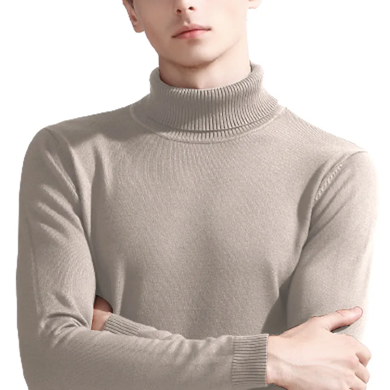 New 2024 Winter Casual Men's Sweater Solid Color Elastic Soft High Neck   Knitwear Pullover Bottom Long Sleeve A180