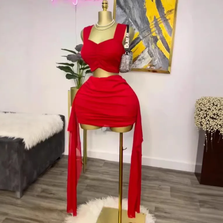 

2026 Fashion Set For Women INS Sweet Sexy Camisole Top + Short Skirt Strapless Ribbon 2-Piece Set