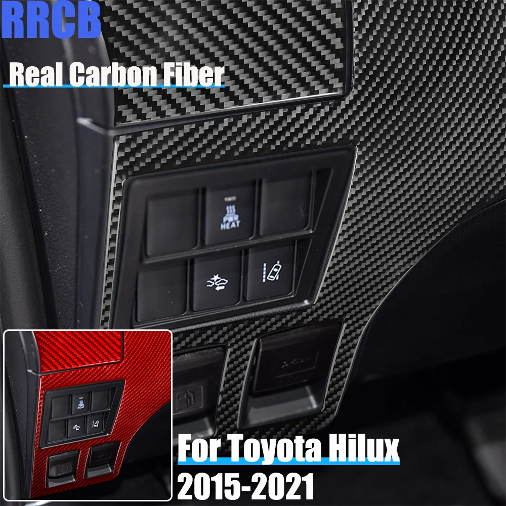 

Real Carbon Fiber Car Accessories Driver Dashboard Hood Switch Decorative Trim Soft Cover Sticker For Toyota HiLux 2015-2021